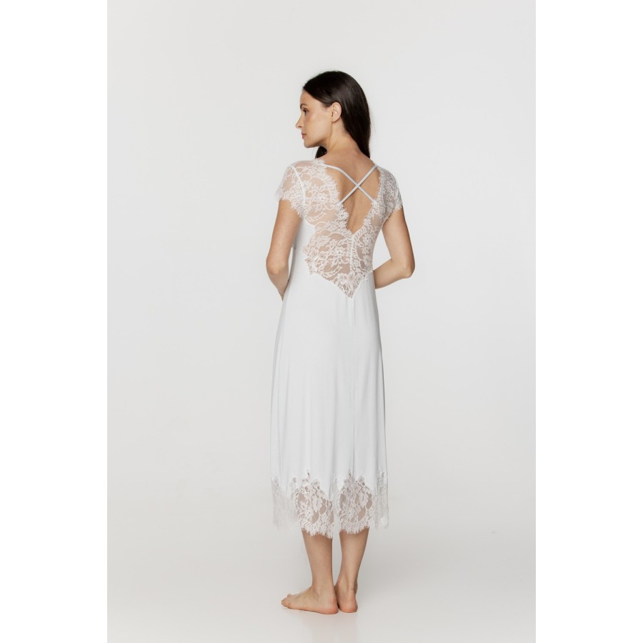 Camisón largo ajustado micromodal rosa lateral